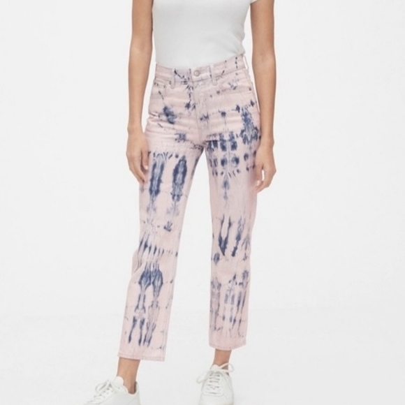 GAP Cheeky Straight Crop Jeans 8 29 tie dye blush pink blue high rise button fly - Picture 1 of 14